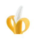 Nuby Nana Nubs Gum Massager Teether in yellow and white, designed for soothing sore gums with textured surfaces.