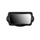 Nuby Baby View Mirror, a black rear-view mirror designed for car safety, featuring a curved reflective surface and side handles.
