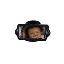 Nuby Baby View Mirror displaying a smiling baby in a car seat, designed for rearward visibility in vehicles.