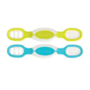 Nuby Dip & Scoop Spoons in green and blue, designed for easy feeding; features textured grips and soft tips.