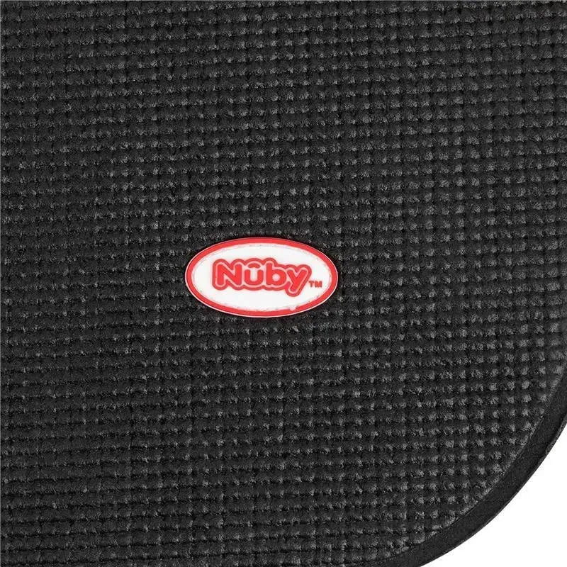 Black car seat protection undermat by Nuby, featuring a textured surface and a visible Nuby logo.