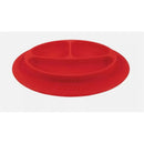 Red silicone feeding mat by Nuby, featuring three sectioned compartments for portion control.