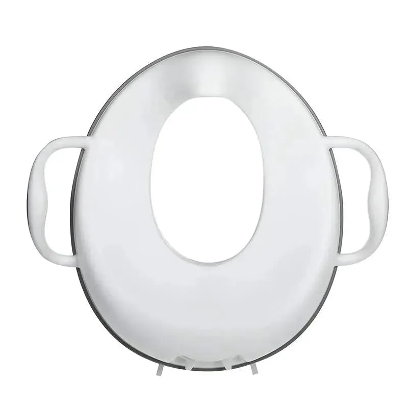 Potty Topper with handles, designed for children to assist with toilet training, featuring a round white seat.
