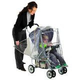 Premium Stroller Weather Shield by Nuby covering a child in a stroller, protecting against rain and wind.