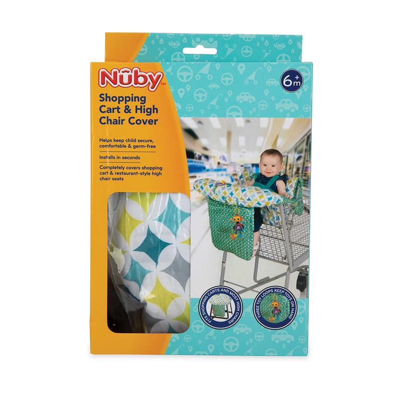 Nuby Shopping Cart & High Chair Cover in diamond print, designed for child safety, comfort, and germ protection.