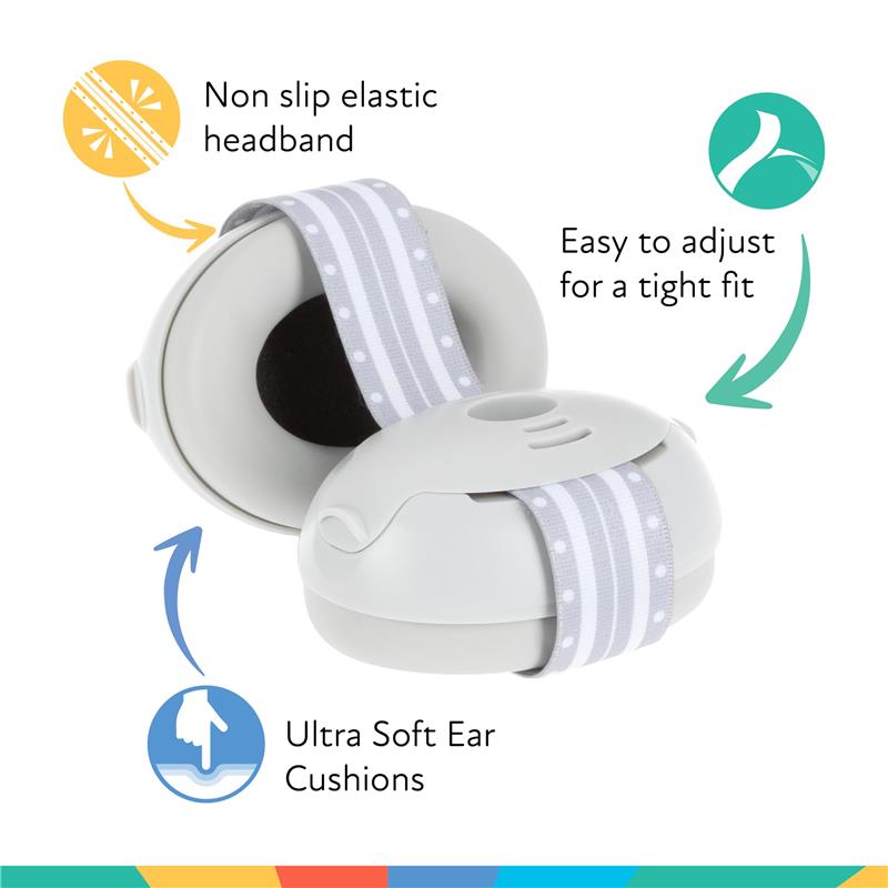 Adjustable baby earmuffs with a non-slip headband, featuring ultra-soft ear cushions for noise protection.