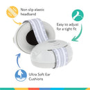 Adjustable baby earmuffs with a non-slip headband, featuring ultra-soft ear cushions for noise protection.