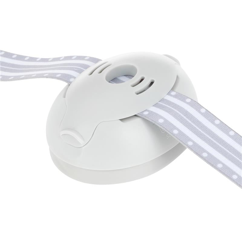 Soft Sounds adjustable baby earmuffs, featuring a gray and white patterned strap for noise protection.