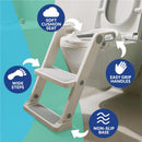 Nuby Step Ladder Toddler Potty Seat in pink, featuring a soft cushion seat, wide steps, easy grip handles, and a non-slip base.
