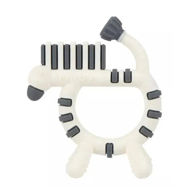 Nuby Teether Geonimal Zebra in white and black, designed for infants to soothe gums during teething.