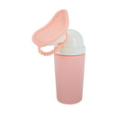 Portable pink travel potty urinal for girls featuring a flip-top lid and ergonomic design for convenience.