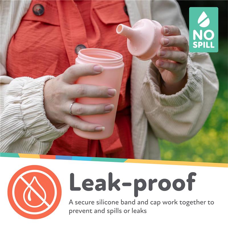 Travel potty urinal for girls in pink, held by a person, showcasing a leak-proof design with a silicone cap.