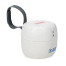 Portable white UV-C sterilizer with a gray handle and control button, designed for sanitizing baby items.