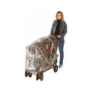 Nuby Weather Shield for tandem stroller, protecting children from elements with a clear, fitted plastic cover.