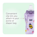 10 oz Nuk Active Cup® with silicone spout for girls, featuring a bee and strawberry design, includes a clip for easy attachment.