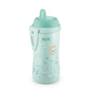 10 oz NUK active hard spout sippy cup for ages 9 months and up, featuring animal designs of a giraffe, lion, and elephant.