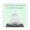 Spill-proof soft spout learner cup with gentle design, featuring the NUK brand, suitable for young children.