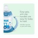 Nuk 5 oz learner cup featuring easy-grip, anti-slip handles and a tractor design, ideal for babies.