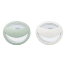 NUK For Nature Simply Natural Pacifiers in green and white, designed for infants 0 to 6 months, featuring soft silicone tips.