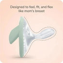 NUK Simply Natural pacifier for ages 0-6 months, featuring a soft mint green shield designed to mimic the feel of mom’s breast.