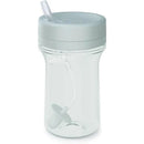 NUK Nature Everlast Weighted Straw Cup with a clear body and light gray lid, featuring a flexible straw and weighted bottom.