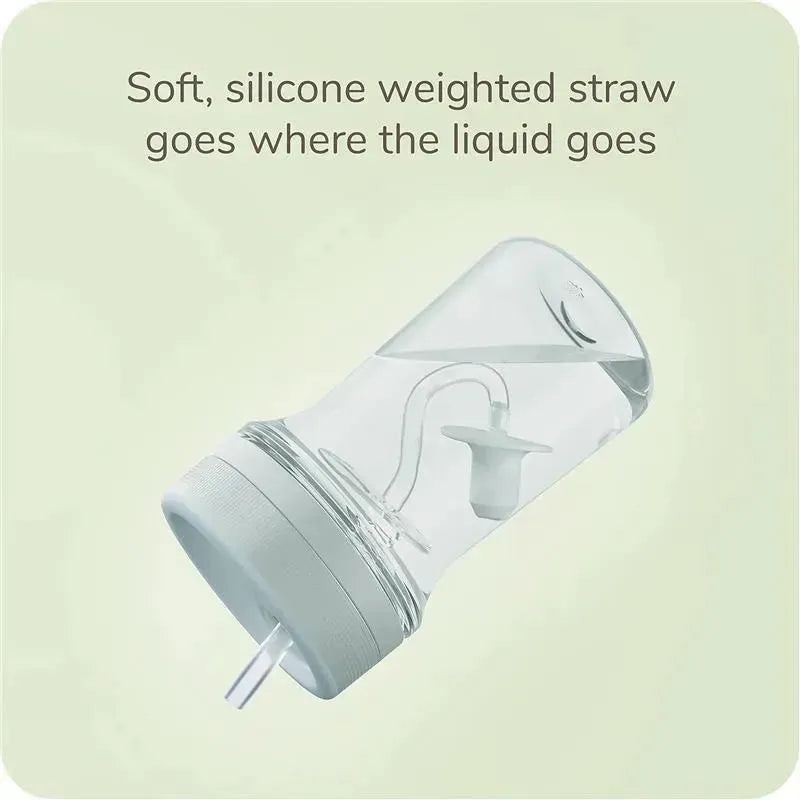 Nature Everlast Weighted Straw Cup features a clear container with a soft silicone straw that moves with the liquid.