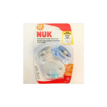 NUK Orthodontic Pacifiers Value Pack for 0-6 months, featuring two pacifiers with silicone tips and decorative designs.