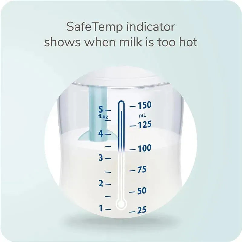 Nuk Smooth Flow Pro Anti-Colic Baby Bottle, 5oz, with SafeTemp indicator showing milk temperature scale.
