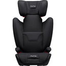 Nuna AACE Booster Seat in Caviar color, featuring a sleek design with adjustable headrest and armrests.