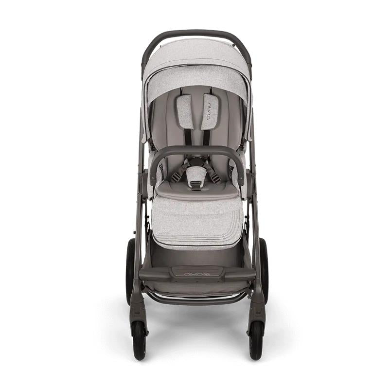 Nuna MIXX™ next stroller in Sterling color features a sleek design with adjustable seating and safety harness.