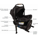 Nuna PIPA™ aire rx Infant Car Seat in Granite with a UPF 50+ canopy, magnetic buckle holders, and 5-second True lock™ installation.