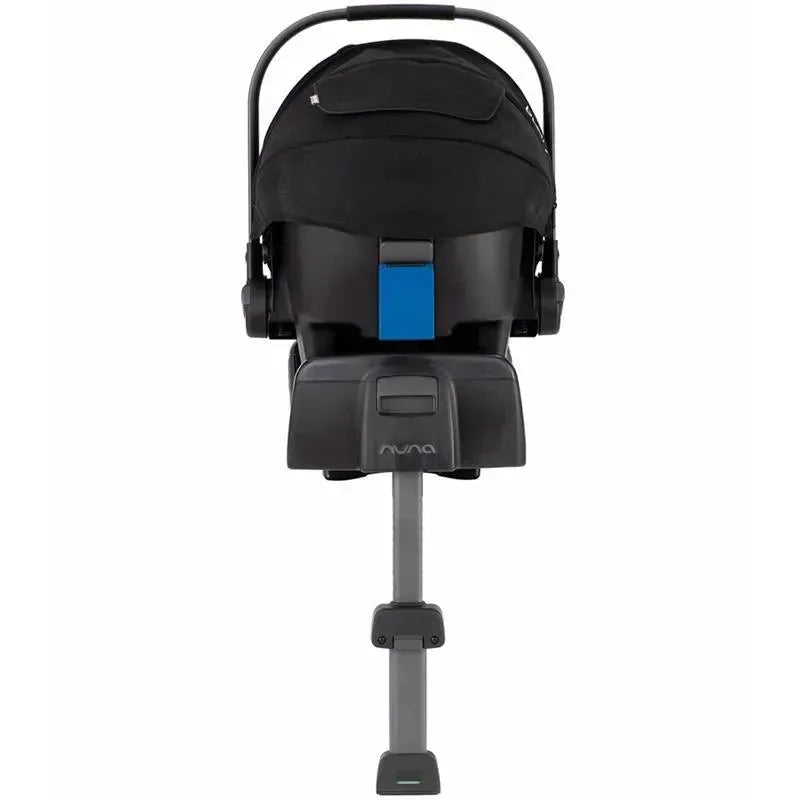 Nuna PIPA™ Series car seat base showing a black seat with a blue latch indicator and a sturdy support leg.