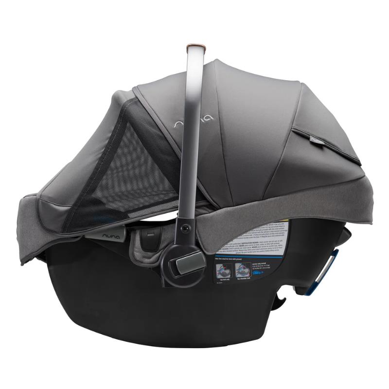 Nuna PIPA™ rx infant car seat in granite with adjustable canopy and base, showcasing safety features and sleek design.