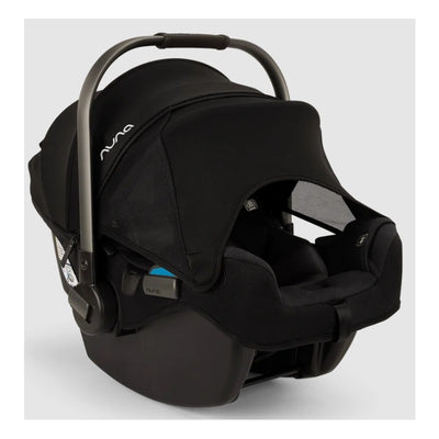 Nuna PIPA™ rx infant car seat in Caviar/Chocolate with a large canopy, side impact protection, and a RELX base for easy installation.