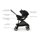 Nuna PIPA™ urbn Flex System™ in Caviar with key features labeled, including adjustable handle, UPF 50+ canopy, and puncture-proof tires.