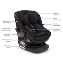 Nuna REVV™ maxx Rotating Convertible Car Seat in Caviar with features like 360° rotation, 10-position recline, and steel strength technology.