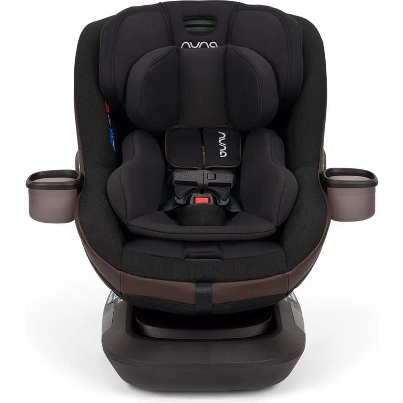 Nuna REVV™ maxx rotating convertible car seat in caviar color with padded seats and cup holders.