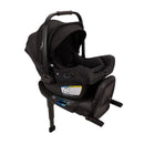 Nuna Swiv + Pipa Aire Rx Travel System in Caviar/Chocolate, featuring a safety infant car seat with a sleek design and adjustable handle.