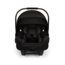 Nuna Triv Lx + Pipa Rx infant car seat in caviar color with a protective canopy and safety harness.