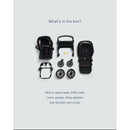 Nuna Triv Lx + Pipa Urbn travel system components including a sport seat, infant car seat, wheels, and accessories on a light background.