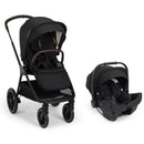 Nuna Triv Lx stroller in caviar color, featuring a large canopy and a removable Pipa Urbn infant car seat.