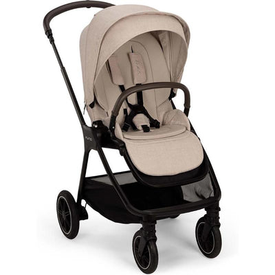 Nuna TRIV™ next stroller in Biscotti color, featuring a magnetic buckle and a modern design, suitable for infants and toddlers.