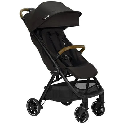 Nuna TRVL™ Stroller in Caviar color with a sleek design, featuring a removable canopy and a comfortable handle.