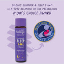 Oilogic Baby Slumber & Sleep 2-in-1 Vapor Bath, Shampoo & Body Wash in a purple bottle with award logo on light purple background.