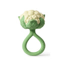 Cauliflower-shaped rattle toy in green with textured details, designed for infants.