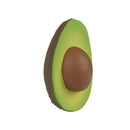 Chewable toy shaped like an avocado, featuring bright green skin and a brown pit, designed for infants.