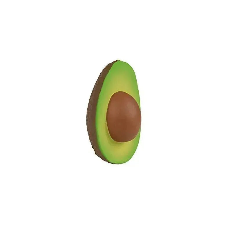 Chewable toy shaped like an avocado, featuring vibrant green and brown colors, designed for babies.