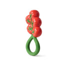 Oli & Carol Tomato Rattle Toy features a playful design of red tomatoes on green stems, intended for infant sensory play.