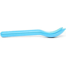 Reusable mint green fork and spoon set from OmieBox, designed for kids, displayed in a simple layout.