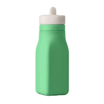 Leak-proof silicone water bottle in green with a white cap, designed for durable and safe hydration.